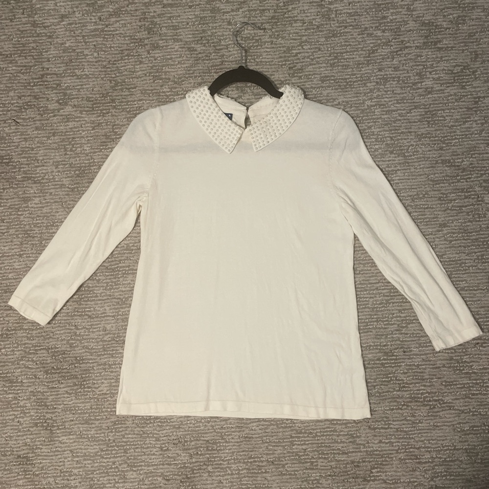 Talbots White 3/4 sleeve Sweater with Faux Pearl detailing on the Collar
